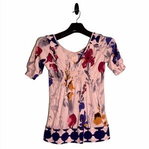 Anthropologie Ric Rac Ruched Floral Top Size Small